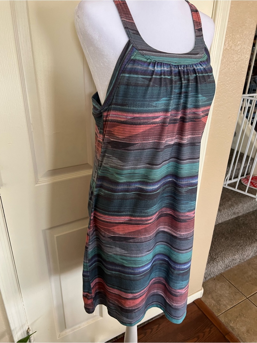 prAna Striped Athletic Dress Built In Shelf Bra Racerback Size Large - Picture 5 of 9